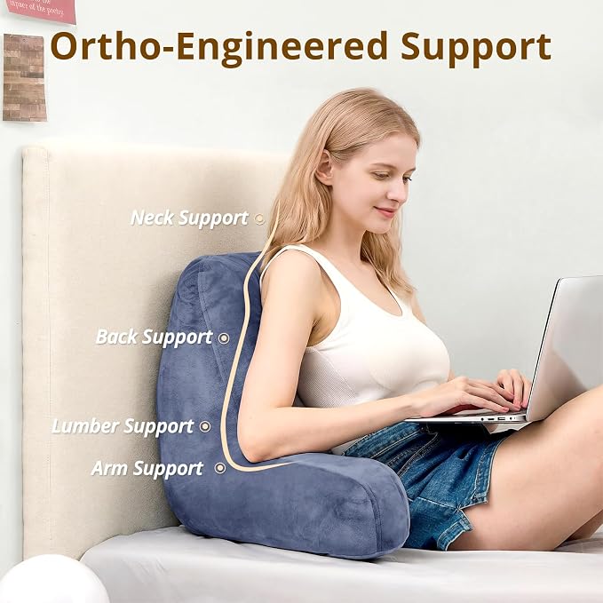 Sasttie Reading Pillow for Bed, Back Pillow for Sitting Up, Grey Purple | 18" Backrest Support Cushion for Couch, Sofa, and Floor, Dorm Essentials, OEKO-TEX, Adjustable Down Alternative Fill - Image 2