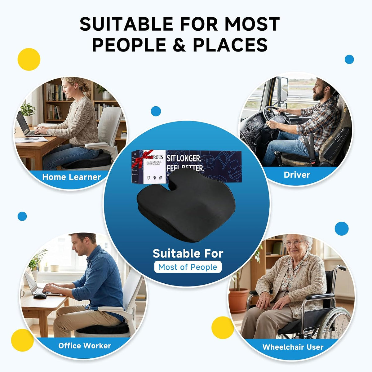 Ergonomic Seat Cushion for Office Chair, Cooling Memory Foam Cushion - Image 7