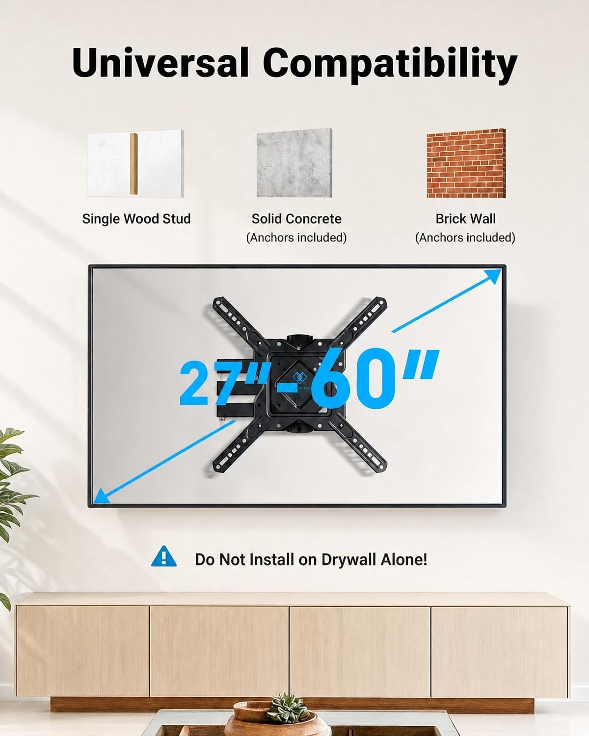 PERLESMITH Full Motion TV Wall Mount Corner for 27-60 Inch TVs - Image 2