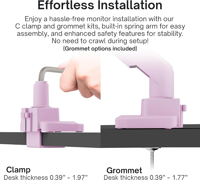 Pixio PS1S Wave Pink Single Monitor Arm Stand Desk Mount - Fits up to 32 inches Monitors and up to 19.8lbs. VESA Compatibility and Integrated Cable Management - Image 6