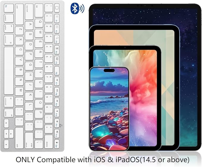 OMOTON Ultra-Slim Bluetooth Keyboard for iPad,iPad Pro/Air/Mini,iPhone | Stable Wireless iOS Keyboard with 12 Multimedia Keys, Portable Size for Office, Business, Travel, School,White - Image 4