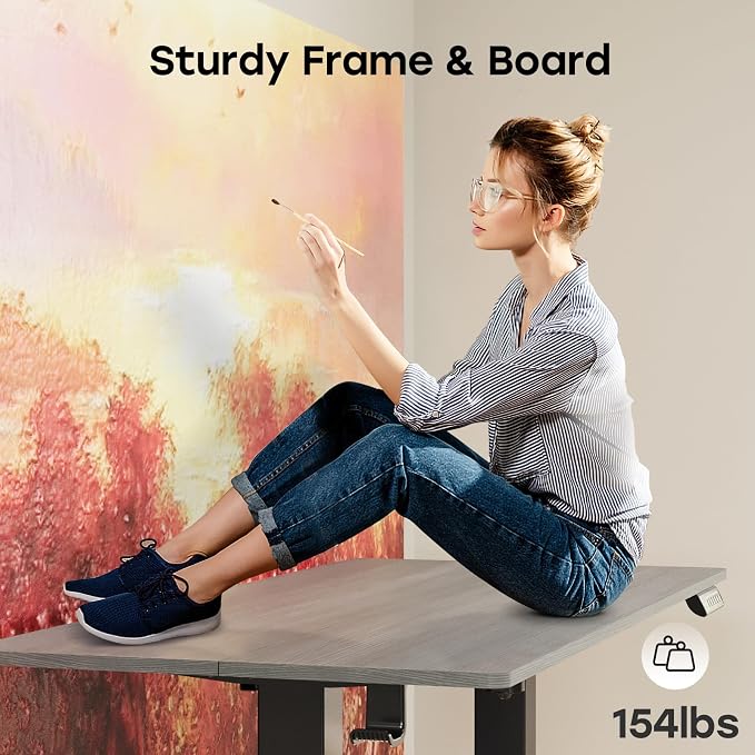 Electric Standing Desk, 48×24 Inch Home Office Desk, Grey | Sit Stand Desk with 2 Hooks, 3 Memory Height Settings, Adjustable Height Table with Splice Board for Study & Gaming - Image 4