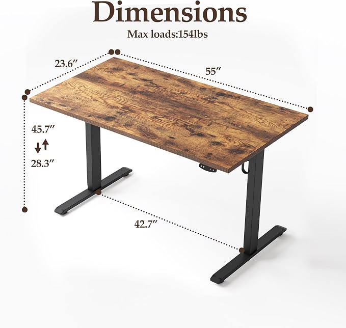 Klicelor 55 Inch Large Electric Standing Desk, Height Adjustable Office Desk, Sit Stand Up Computer Gaming Desk with Memory Preset, Two-Piece Desktop, Rustic Brown - Image 3