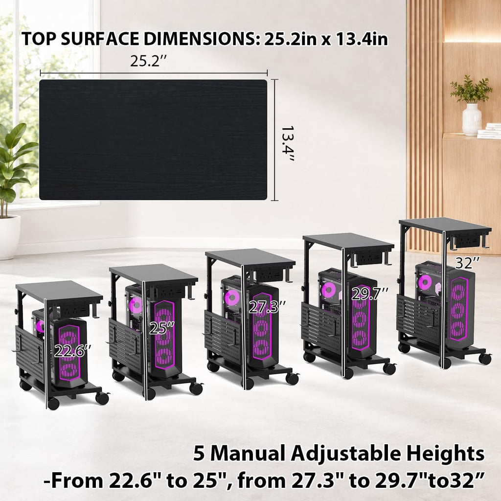 Adjustable Computer Tower Stand with Charging Station & Pegboard,Large - Image 4