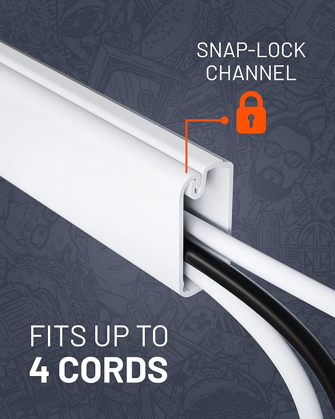 ECHOGEAR Cord Cover for Wires On Wall - Peel & Stick Cable Hider Channel with 10 feet of Plastic Raceway Plus Connector Pack - Ideal for Wall Mounted TVs - White - Image 2