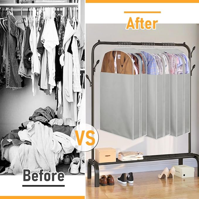 MISSLO 10" Gusseted Garment Bags for Hanging Clothes 32" Suit Bags for Closet Storage Clothing Covers for Shirts, Coats, 3 Packs, Grey - Image 7