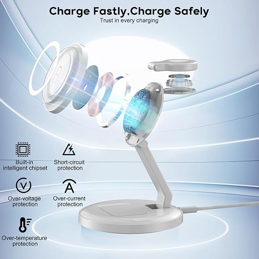 Charging Station for Apple Magnetic Wireless iPhone Mag-Safe Charger,15W 3in1 Foldable Wireless Dock Fast MagSafe Charger Stand for iPhone 17 Pro Max/16 Plus/16 ProMax/15/14/13,Apple Watch,AirPods Pro - Image 5