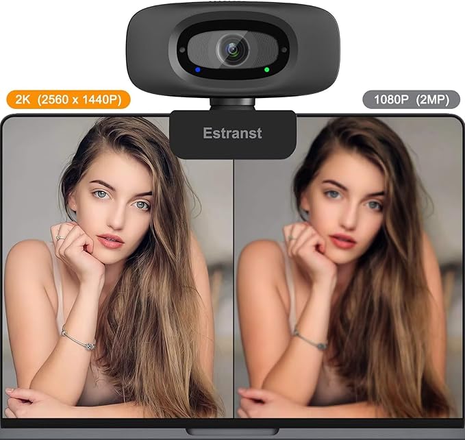 2K Quad HD Webcam with Privacy Cover & Noise-Canceling Microphone & USB C Adapter, Video Web Streaming Camera for PC Computer Desktop Laptop Mac Zoom Teams &More, 2pcs Cable Organizer - Image 2
