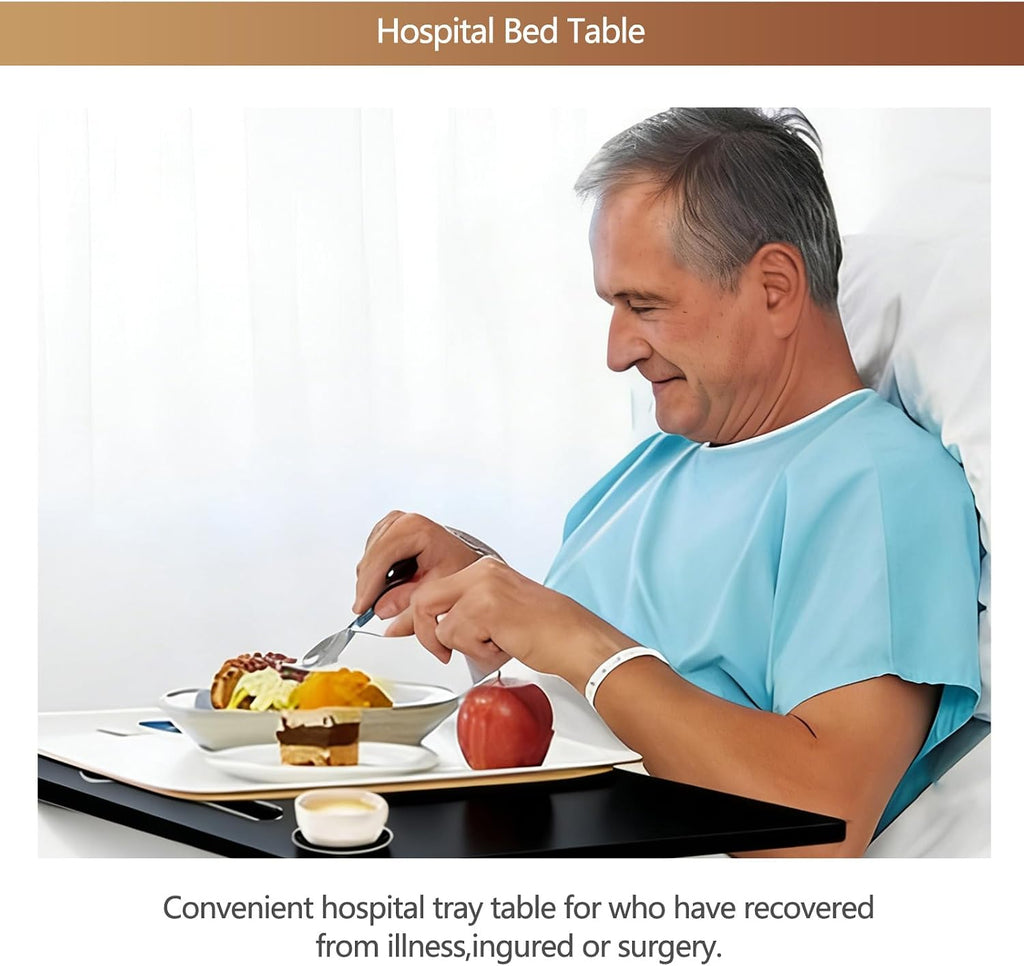 Over the Bed Table with Hidden Wheels,Height Adjustable Bedside Table Tray - Image 6