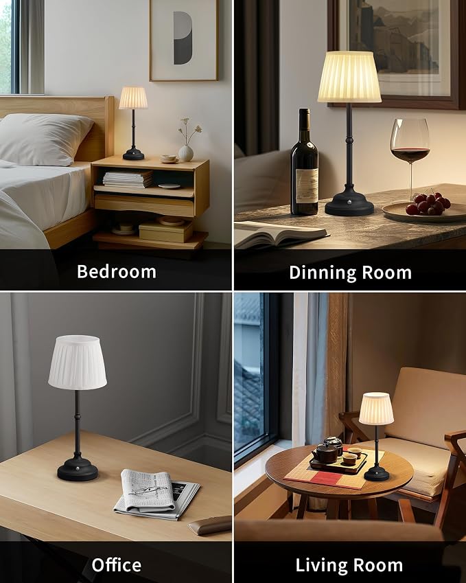 KDG Black Cordless Portable LED Table Lamp, White Fabric Shade Desk Lamp | 4000mAh Rechargeable Battery Powered Lighting, Dimmable Light for Dining Room, Bedroom, Bedside, Night Light, Balcony - Image 6