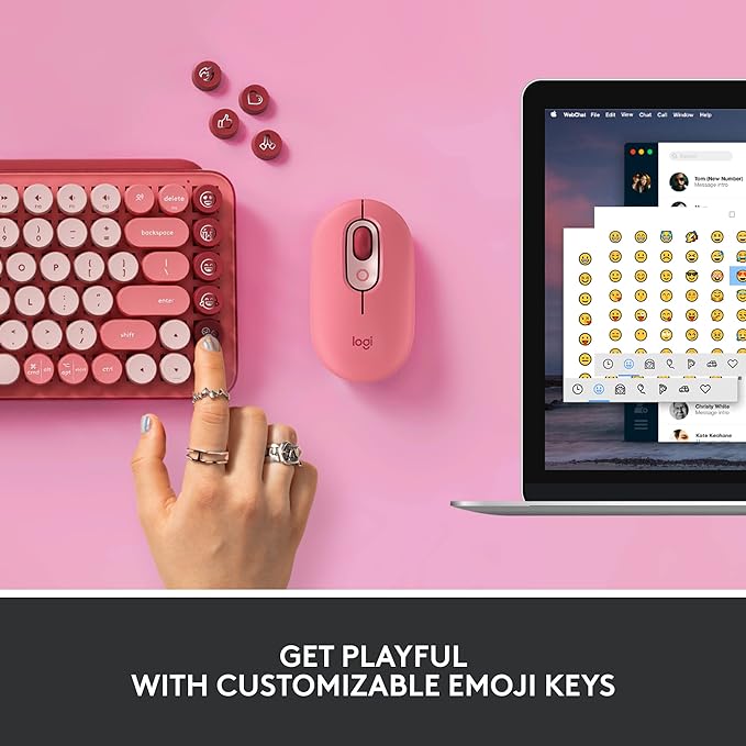 Logitech POP Keys Mechanical Wireless Keyboard Emoji Keys-Heartbreaker Rose | Customizable emoji keys, durable compact design, Bluetooth or USB connectivity, multi-device, multi-OS compatible - Image 3