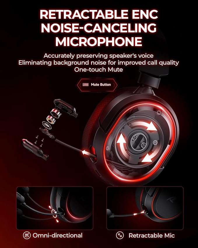 Wireless Gaming Headset for PC PS5 PS4 Mac Switch 7.1 Surround Sound 100-Hr | 2.4Ghz USB Gaming Headphones, Bluetooth 5.4 & Type-C, Noise Canceling Mic, RGB Light, Ideal for FPS, RPG Gamers, Not for Xbox - Image 5