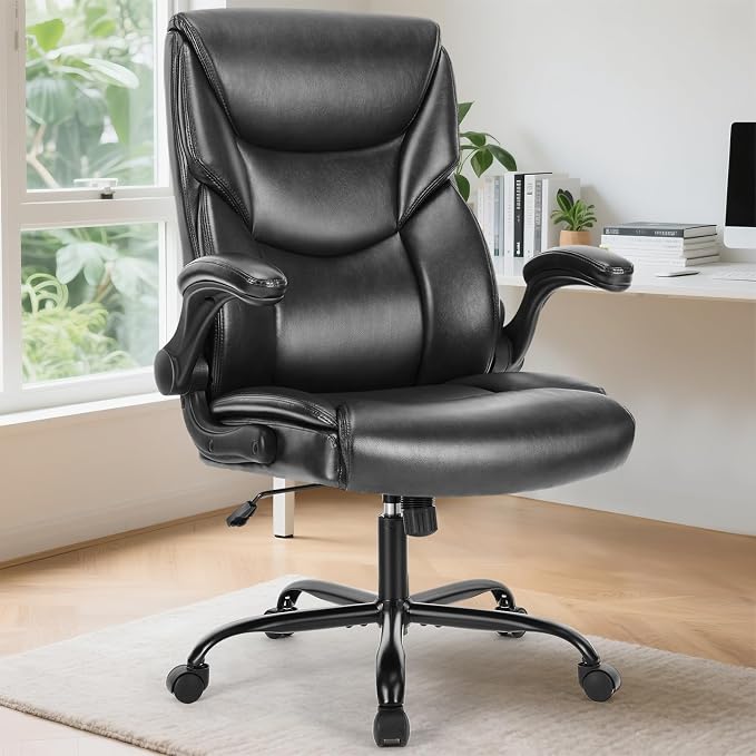 Sweetcrispy Computer Desk Chair, Lumbar Support Video Game Chair PU Leather | High Back Heavy Duty Task Desk, Flip-up Arms, Rolling Wheels, PU Leather, Inky - Image 7