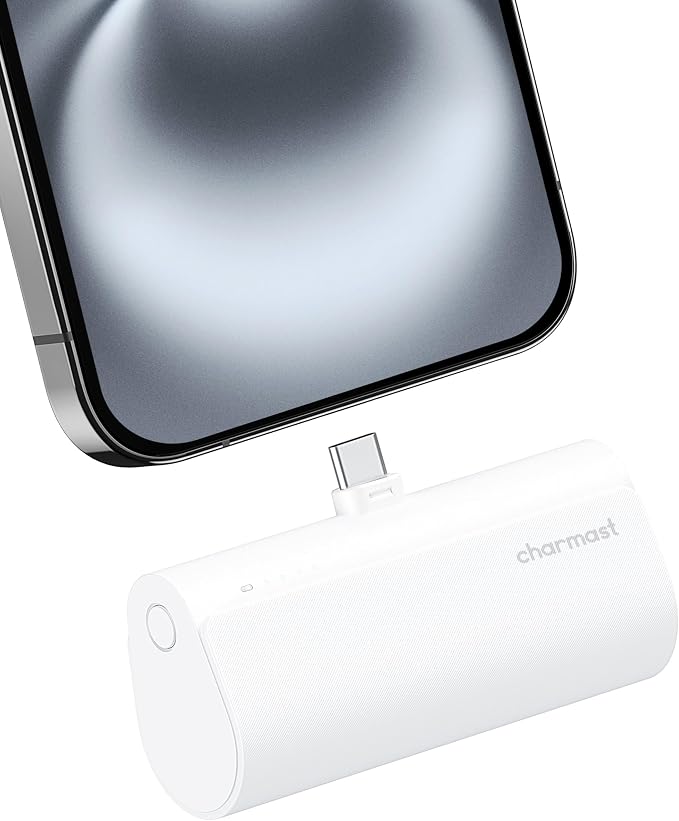 charmast Mini Portable Charger USB-C Connector, 5000mAh Small Power Bank | Lipstick-Size Battery Pack for iPhone 17/16/15 Samsung Android, Lightweight, Purse Ready, Direct Plug-in, 20W Fast Charging by charmast