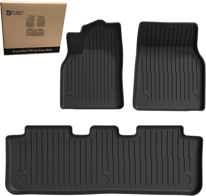 Floor Mats for 2026 Tesla Model Y Standard, 3 PCS Tesla Model Y 5-Seat Accseeories Front & Rear Set, Precision Custom All-Weather TPE Waterproof Floor Liners by Unknown