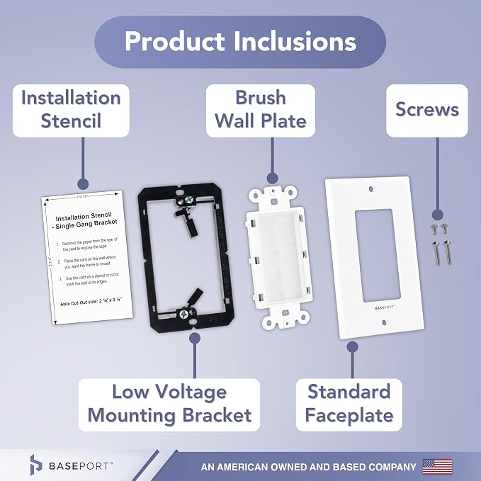 Brush Wall Plate Cable Pass Through Insert for Behind Wall Cable Management - White Single Gang Brush Plate with Low Voltage Mounting Bracket to Hide Wires In Wall, 6 pack - Image 5
