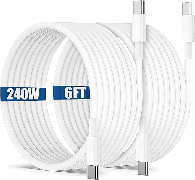 240W USB C to C Charging Cable 6ft, Type C to C Fast Charger Cord Long for Apple iPhone 17 Pro Max/17 Pro/16 Pro/16/15/Macbook Pro/Macbook Air/iPad Pro/Air/Laptop/Samsung Galaxy S25 S24 S23 Ultra/Plus by Qalirvis