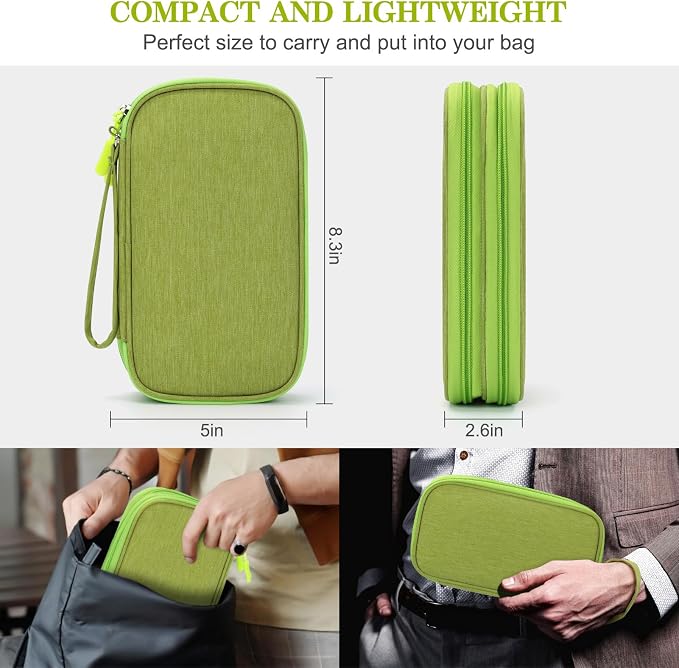 FYY Electronic Organizer, Travel Tech Pouch Bag, Medium, Green | Wrist Strap, Waterproof, Double Layers Portable Electronics Travel Carrying Case for Cord, Charger, Daily Business Trips Use - Image 2