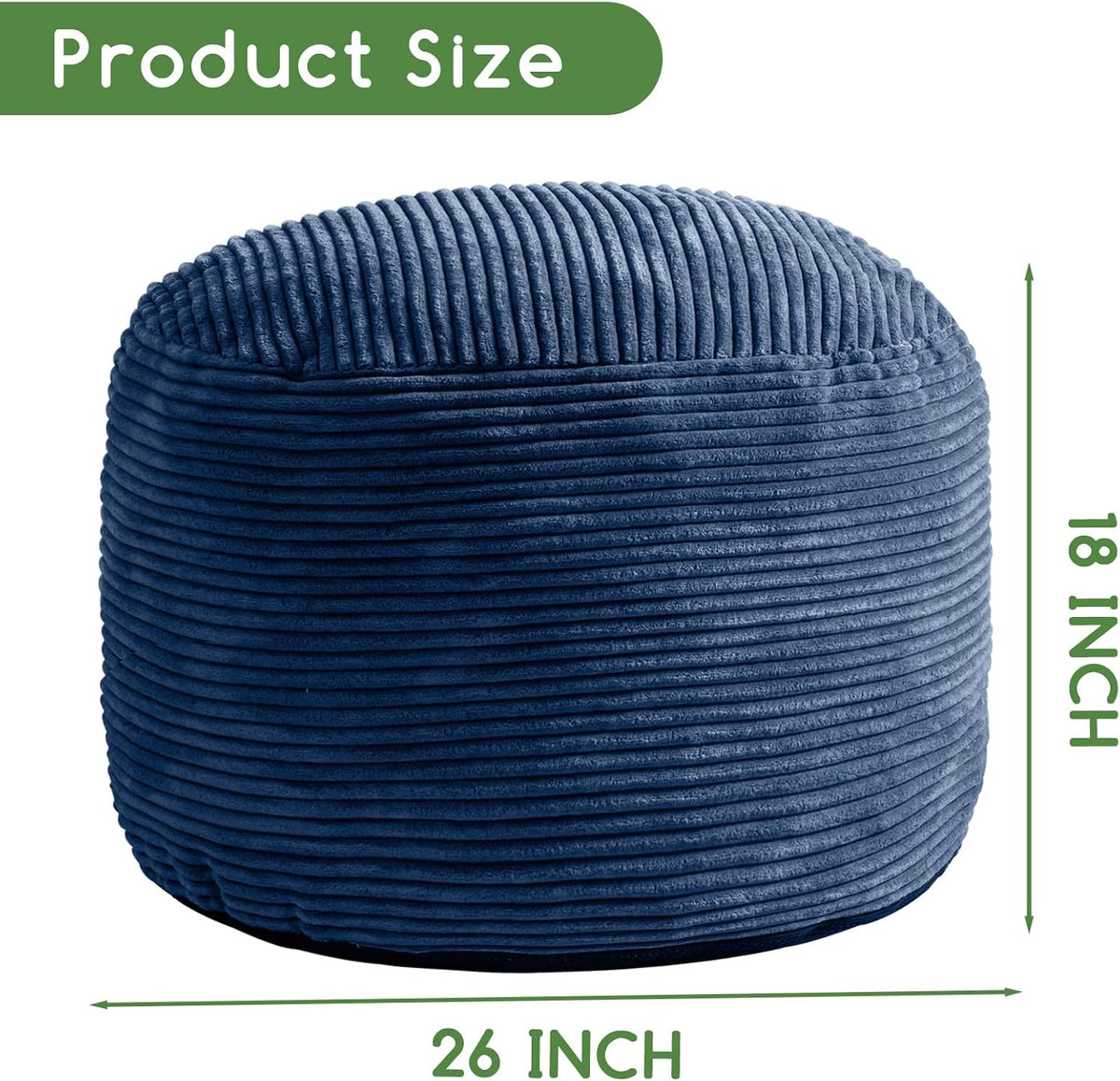 HIGOGOGO Round Stuffed Pouf Ottoman, Corduroy Poufs with Foam Chunk Filling, Furry and Fluffy Pouf Foot Stool Storage Ottoman, 26 X 18 Floor Poufs Foot Rest for Living Room, Bluestone - Image 2