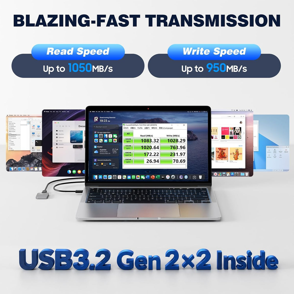 2TB Mini Portable External SSD, USB 3.2 Gen2x2 20Gbps, Up to 1050MB/s - Image 2