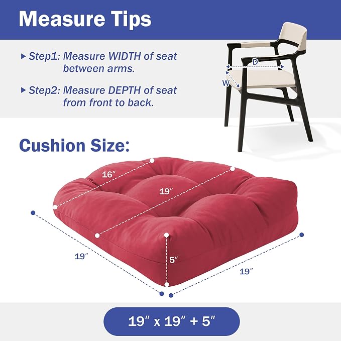 IPYNBAP Outdoor Chair Cushions Set of 2, Patio Chair Cushions with Ties, 19x19+5” Tufted Outdoor Seat Cushions, Waterproof Patio Furniture Cushions, Outdoor Dining Chair Pads, Burgundy - Image 4