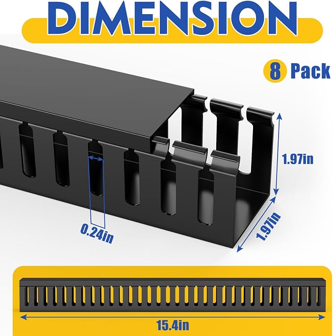 Open Slot Wiring Raceway Cable Duct,Cable Management Cord Track | 123" open slot cable raceway,Black 1.97x1.97",8 pcs desk wire channel to hide computer cables and cords - Image 2
