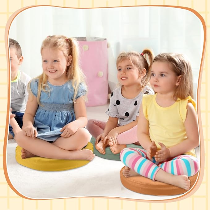Juexica 8 Pcs Floor Cushions Kids,Boho Color,13.8 X 13.8 X 2 Inch | Extra Thick 2" Flexible Seating Classroom, Assorted Colored Floor Pillow, Soft Round Cushions for Kids Students Office School - Image 6