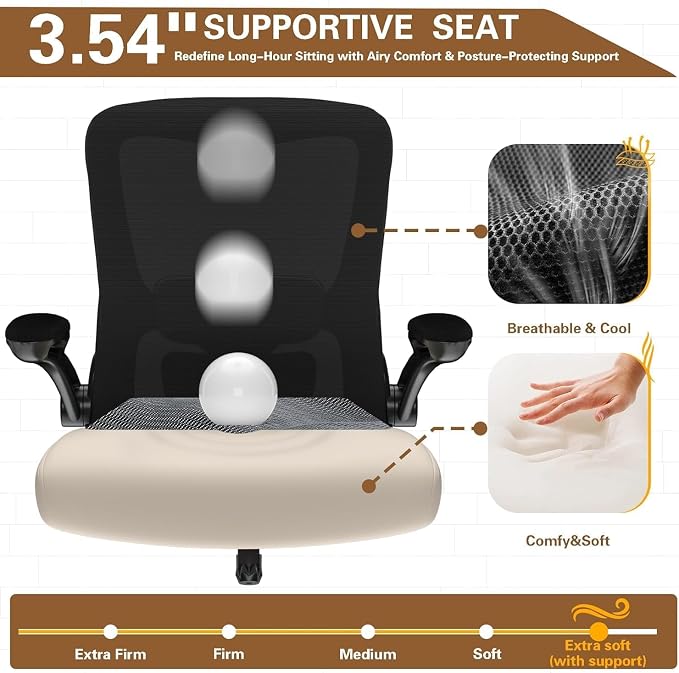 Ergonomic Office Chair for Long Hours, Adjustable Padded Lumbar Support for Lower Back Relief, 330 lb Capacity, Comfortable Computer Desk Chair for Home Office, Work & Study - Image 3