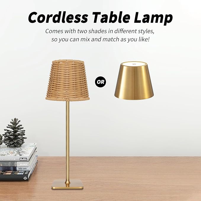 Mr. White Outdoor Waterproof Cordless Set of 2 Rechargeable Portable Top Touch Battery Operated Powered LED Table Lamp Desk Lamp Lights for Restaurant Kitchen Patio Dinner Dining (Gold 2 Pack) - Image 3