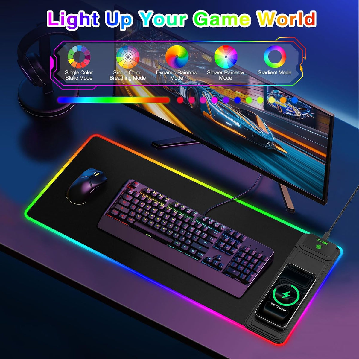 RGB Gaming Mouse Pad with Magnetic Wireless Charging & Foldable Phone Stand - Image 3