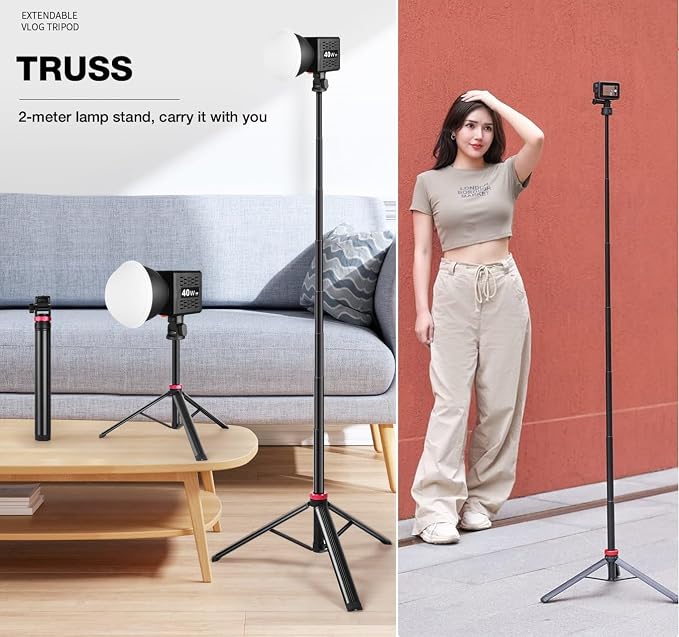 80'' Webcam Floor Tripod Stand Holder for Logitech C920x/MX Brio 4K/C922x/C930e/Brio 501/StreamCam Webcams/iPhone 17 16 15 14/Samsung S26 S25 S24 S23 Smartphone,Compatible with Gopro Action Cameras - Image 4