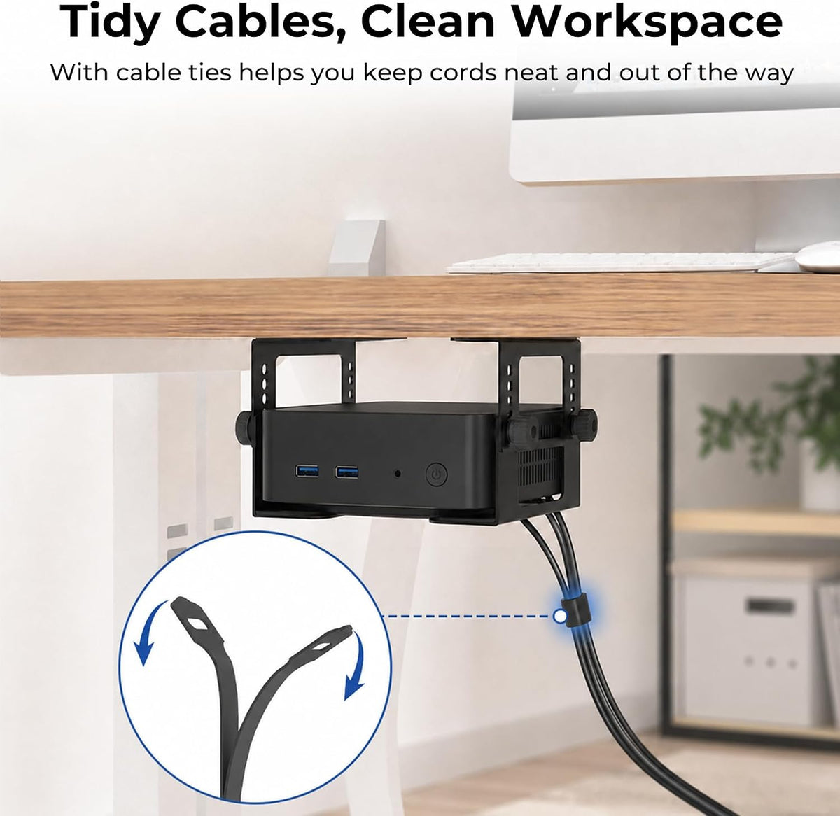 Adjustable Under Desk Mount for Mini PC Under Desk Holder for Mac Mini, Business Mini Desktop Computers 5-level Adjustable Height from 2.13–3.31 in Mini CPU Mounting Bracket with Screws and Cable Ties - Image 4