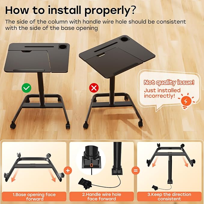 JOY worker Rolling Standing Desk, 60° Tiltable Mobile Laptop Desk, Black | Pneumatic Height Adjustable Cart, Portable Stand Up Desk with Wheels & Cup Holder for Office Home School, Holds Up to 22lbs - Image 6