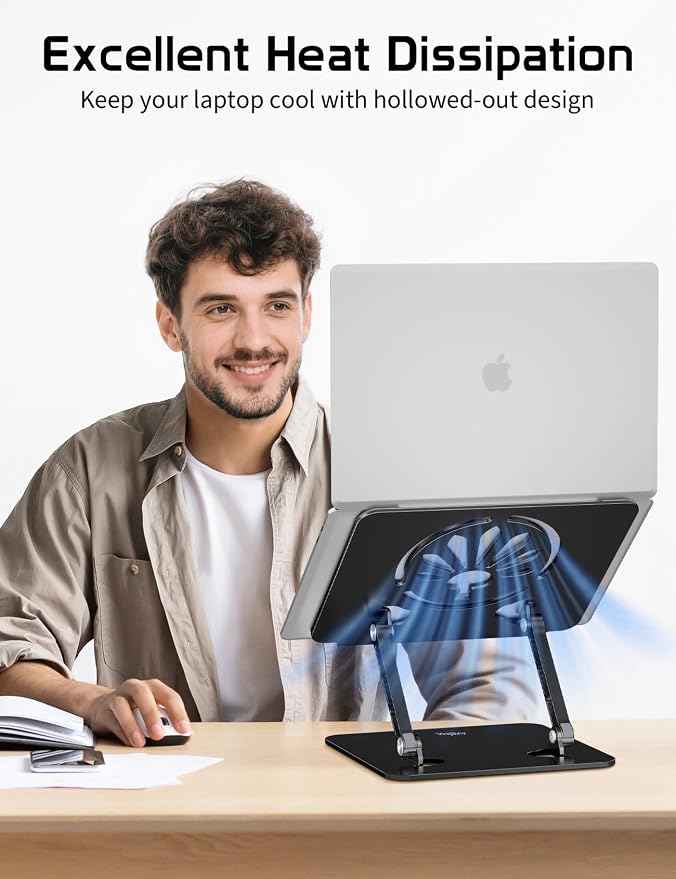 Adjustable Aluminum Laptop Stand for Desk,Ergonomic Riser, Black | Open Ventilated Design, Fits MacBook Pro/Air & 10"-16" Laptops, Stable Support for Office, Home & Travel - Image 2