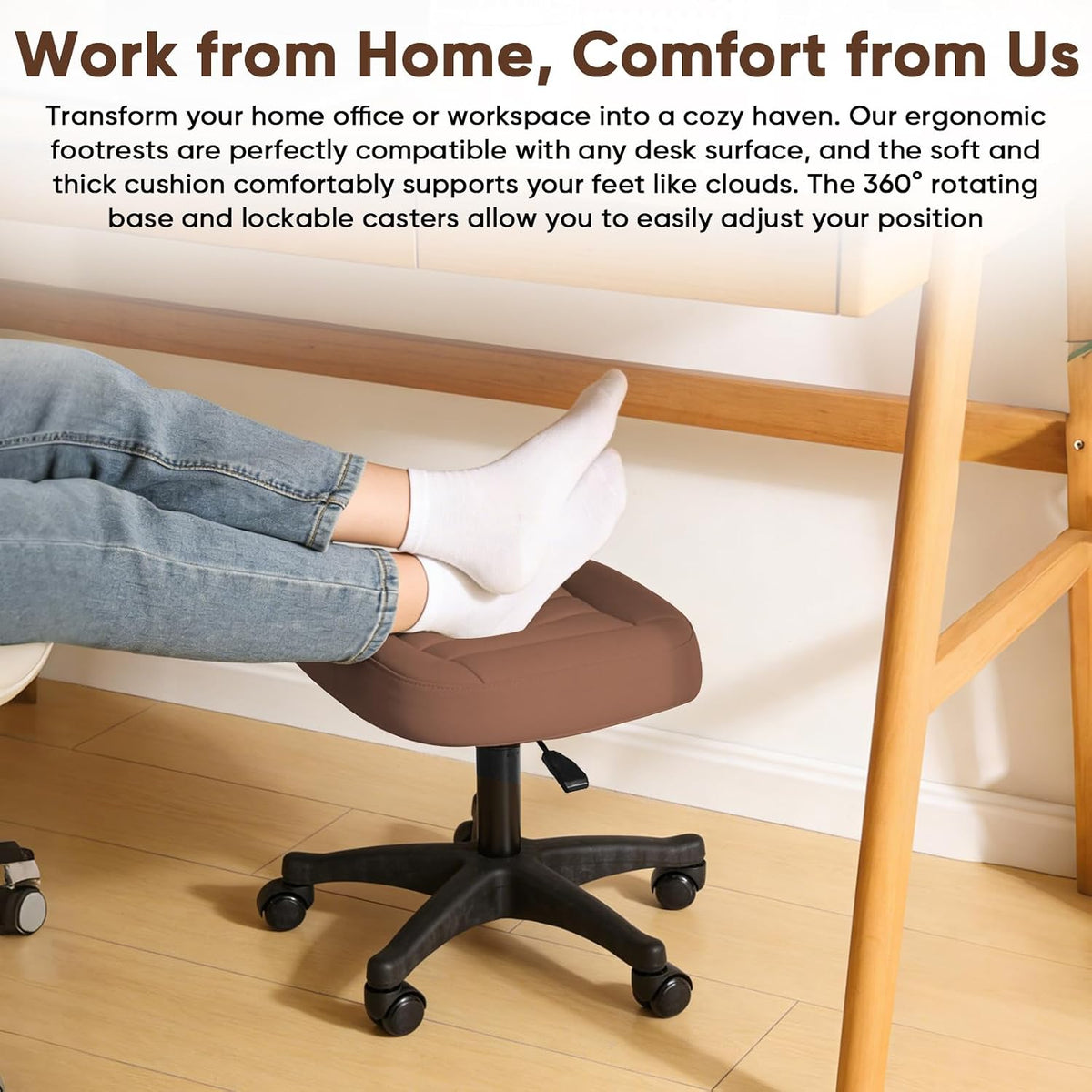 Ergonomic Adjustable Under Desk Footrest,Ottoman with Wheels - Image 6