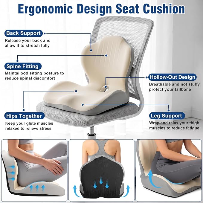 Car Seat Cushion Office Chair Cushion with Lumbar Support Pillow | Ergonomic Seat Cushion for Relieve Sciatica & Tailbone Pain, Ideal for Car Driving Truck Office Chairs Wheelchairs Home Use - Image 4