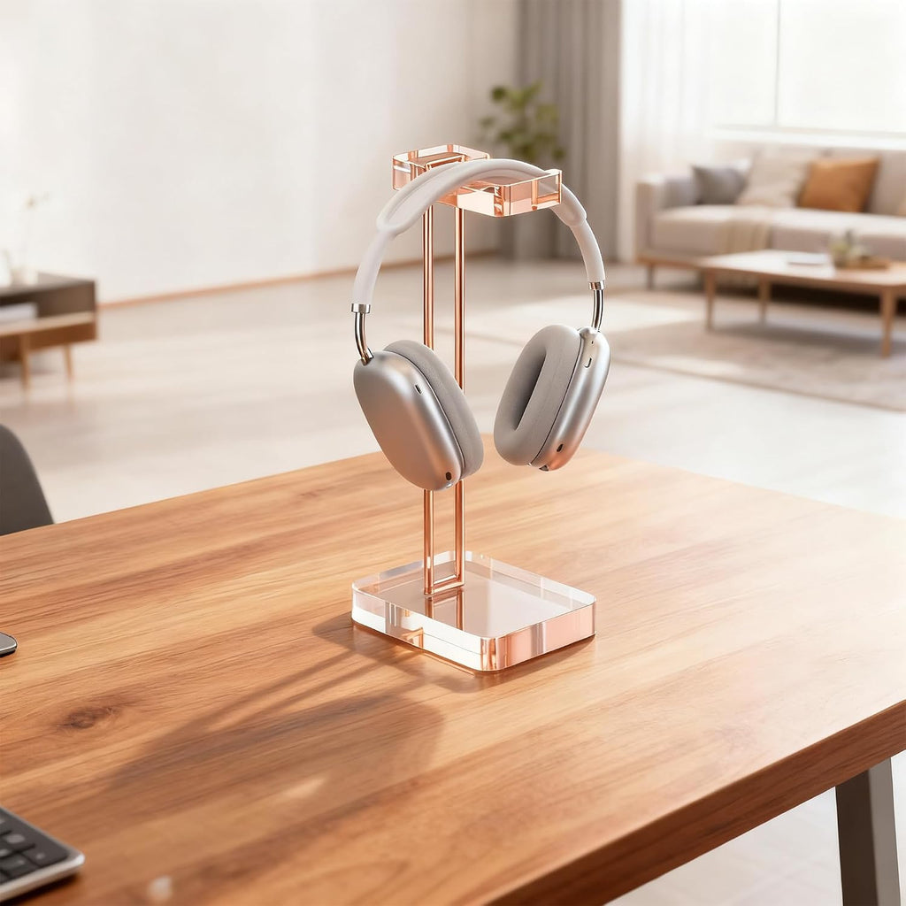Headphone Stand Headset Holder for Desk, Solid Christal-Clear Acrylic with Rose-Gold Hardware Earphone Hanger for Gaming Room Office Accessories - Image 5