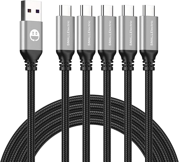 USB to USB C Cable 3FT 5 Pack, Type C Fast Charger Cord | 3A braided USB A to C charging cords for iPhone 17 16 15, car, office, Samsung Galaxy, LG and Type C devices.(Silver) by SMALLElectric
