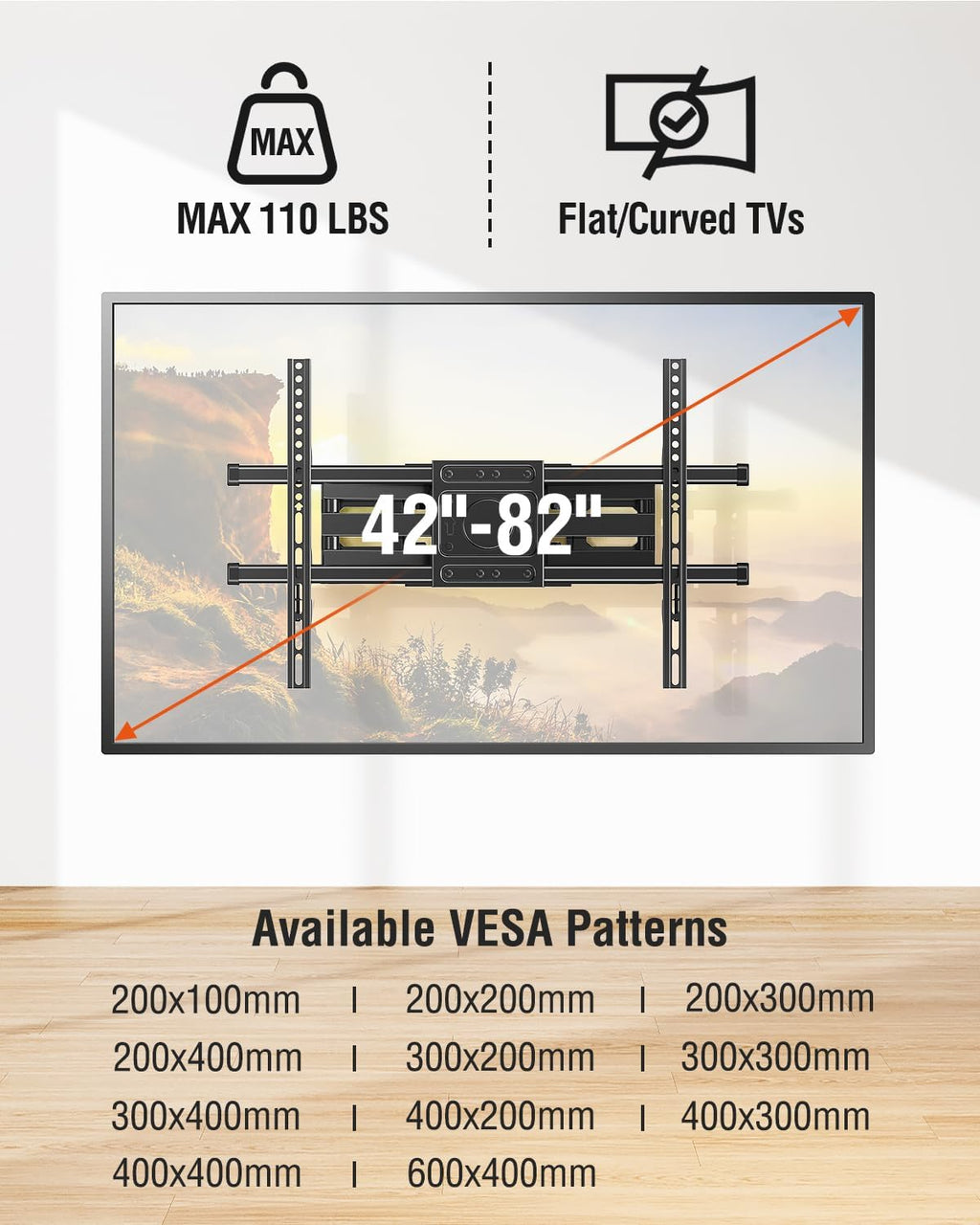 ELIVED Full Motion TV Wall Mount for Most 42"-82" TVs up to 110 lbs - Image 7