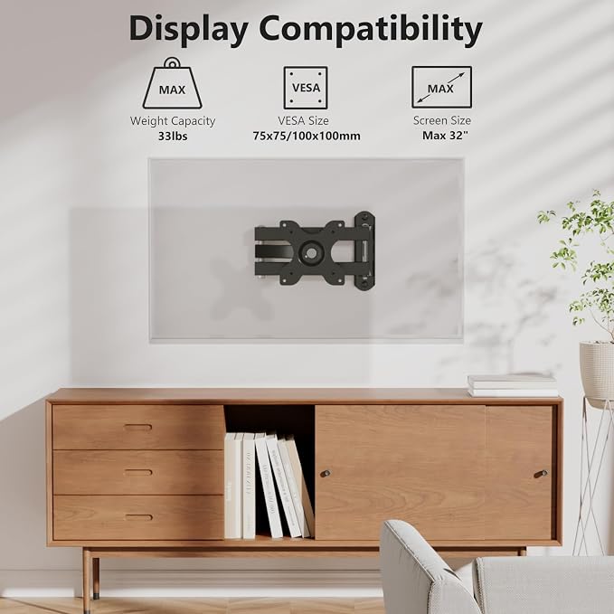 WALI TV Wall Mount Full Motion 15 inch Extension Arm, 2 Pack for Monitor TV | Fits 13-32", VESA 100/75, Holds 33 lbs, Tilt/Swivel/Rotate for Comfortable Viewing, Relieves Neck Strain for Office, 1330LM-2 - Image 2