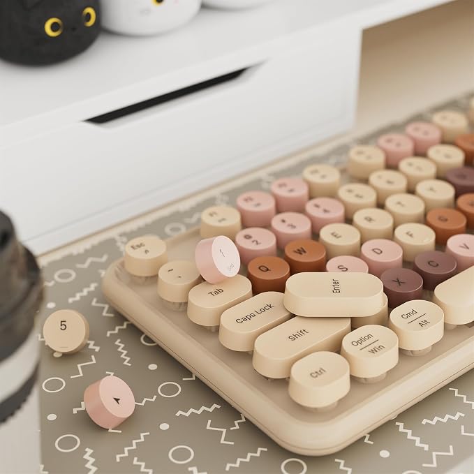 Colorful Wireless Keyboard and Mouse Combo Milk Tea Colorful | Full-Sized Office Keyboard with Typewriter Flexible Keys, 2.4GHz Dropout-Free Connection, Optical Mouse for PC Laptop - Image 3