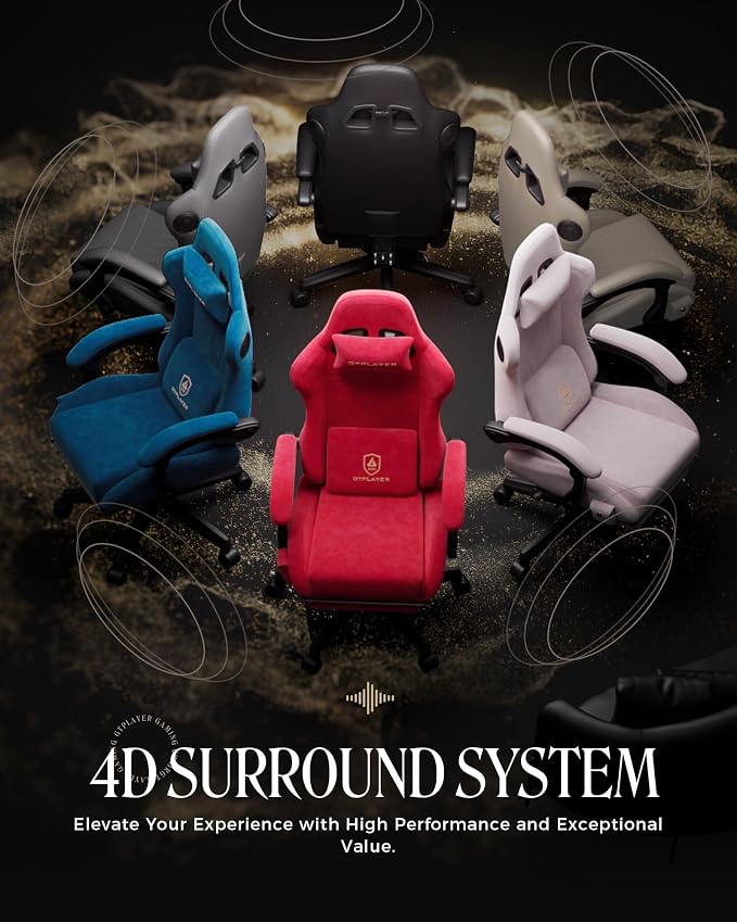 GTPLAYER Gaming Chair with Speakers, Video Game Chairs with Footrest, PC Gamer Chairs for Adults - Padded High Back Ergonomic Reclining Silla Gamer, Linkage Armrest, Ace Pro, Cherry Red（Velvet） - Image 4