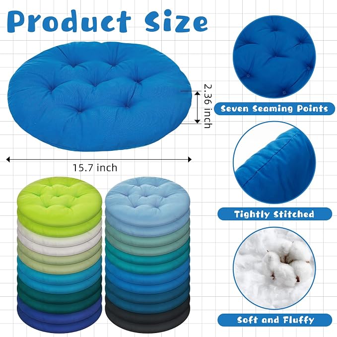 Tinideya 24 Pcs Floor Cushions Classroom,Medium 15.7 Inch,Blue-Green | Round Meditation Pillows for Adults Kids, Flexible Seating Nursery Living Room Yoga, Soft Padded Chair Cushion - Image 3