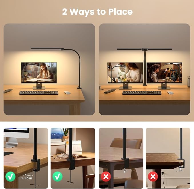 Upgraded Desk Lamp for Home Office - Dimmable Computer Desk Light with Remote, Modern Architect Task Lamp with Color Changing, Flexible Desktop Lamp with Gooseneck for Monitor, Double Head - Image 6
