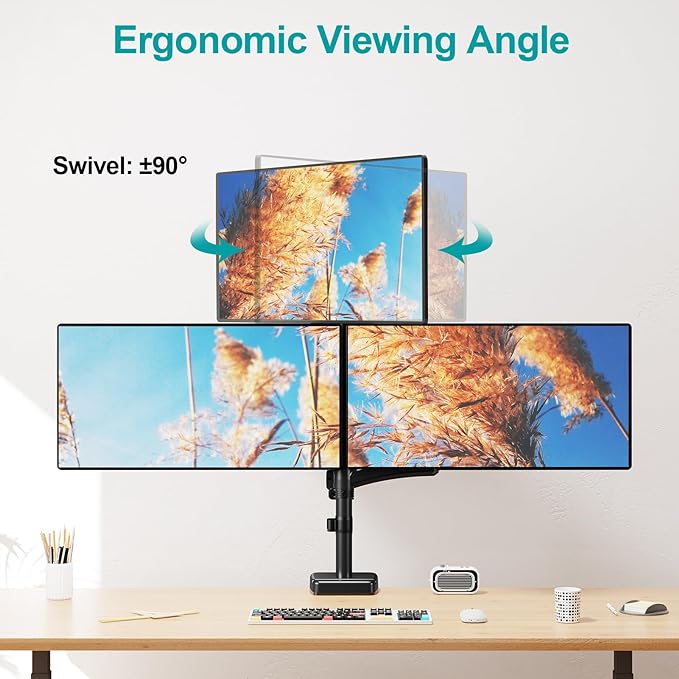 MOUNT PRO Triple Monitor Mount for Max 32" Computer Screen, Adjustable 3 Monitor Desk Mount, up to 19.8lbs Each, Three Display Arm with Tilt Swivel Rotation, VESA Mount 75x75/100x100mm - Image 5