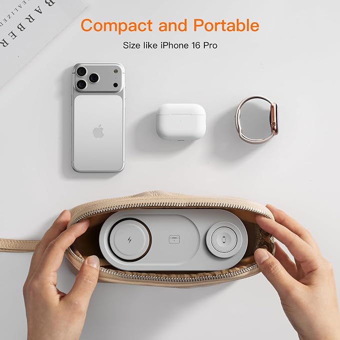 【Travel• Metal Bracket】 Magnetic 3 in 1 Wireless Charging Station,for iPhone17-12,Fast 5W Charger for Apple Watch AirPods,Foldable Stand MagSafe Charger Dock for Nightstand Desk Travel - Image 4