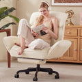 Dowinx Cross Legged Office Chair with Pivoting Armrests,Criss Cross Chair with Pocket Spring Seat & Back,Reclining Computer Gaming Chair with Footrest and Metal Base (Cream) by Dowinx