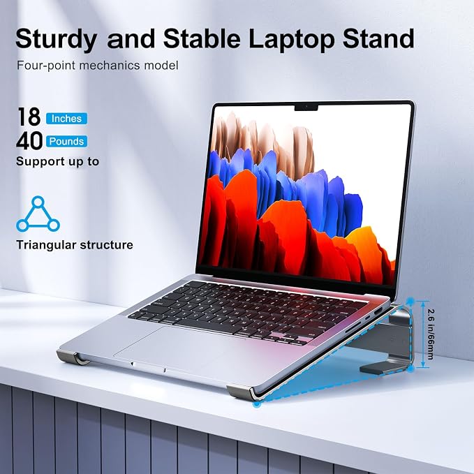 MOKURU Laptop Riser for Desk - Aluminum Ergonomic Computer Stand for Laptop Cooling - Compatible with MacBook Pro/Air, Dell, HP, Lenovo, 10-17.3'', Black - Image 3