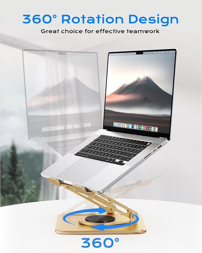 LOXP Adjustable Laptop Stand, Computer Stand with 360 Rotating Base, Ergonomic Laptop Riser Mount for Desk Foldable Protable Computer Desk Fits with MacBook Pro Air (10-16") - Gold | Ergonomic Laptop Riser Mount for Desk Foldable Protable Computer Desk... - Image 2