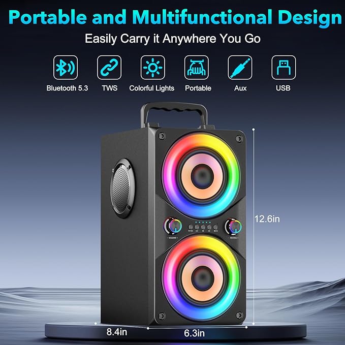 Bluetooth Speaker 100W Portable Big Powerful Deep Bass Loud Sound Wireless Boombox with Subwoofer TWS LED Lights DSP Large Wooden Speakers for Outdoor Home Party - Image 3